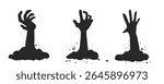 Scary monster hand emerging from the ground. Halloween-themed vector silhouette for horror designs.Evil undead hand silhouette clawing from the grave. Halloween graphic element