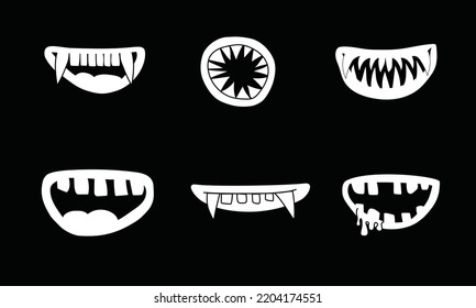 Scary monster mouth, black, white. Halloween's elements. Vector illustration 
