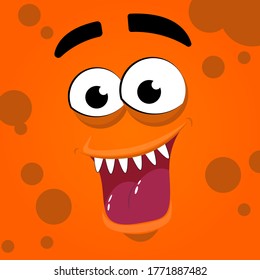 Scary monster mouth with teeth and tongue. Halloween cute alien, head funny character flat illustration.