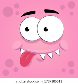 Scary monster mouth with teeth and tongue. Halloween cute alien, head funny character flat illustration.