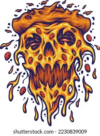 Asustada pizza monstruo derretido ilustraciones vectoriales para tu trabajo logo, camiseta de mercadería, pegatinas y diseños de etiquetas, afiche, tarjetas de felicitación compañía comercial o marcas