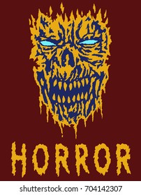 Scary monster shabby head. Vector illustration. Genre of horror. Spooky face poster. States of mind.