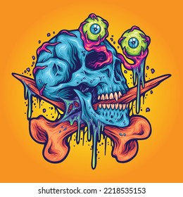 Scary monster skull eyeballs illustration vector illustrations for your work logo, merchandise t-shirt, stickers and label designs, poster, greeting cards advertising business company or brands