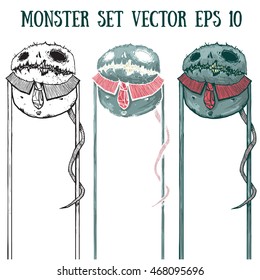 Scary monster vector illustration set. 