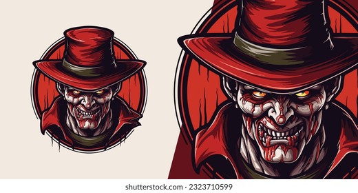 Scary Monster Zombie Krueger Face: Vector Graphic Illustration for Sport and E-Sport Teams Logo Mascot