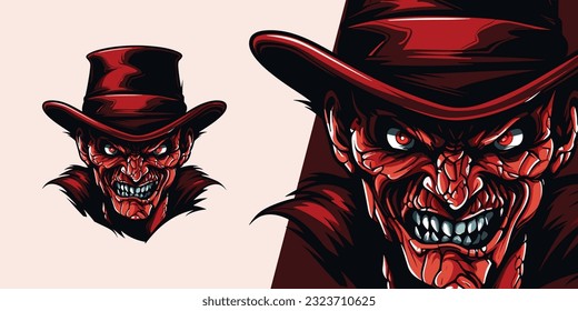 Scary Monster Zombie Krueger Face: Logo Mascot Illustration for Sport and E-Sport Teams - Vector Graphic