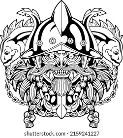 scary monster zombie pirate, contour illustration, design