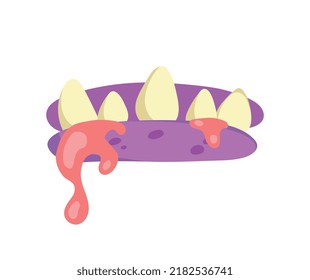 Scary monsters mouth. Purple fictional character sticking out his tongue. Stickers for social networks. Elemnet design for t shirt printing, toy and mascot design. Cartoon flat vector illustration