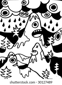scary mountains doodles