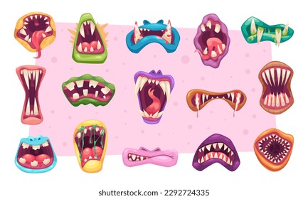 Scary mouth. Monsters expression faces exact vector illustrations of cartoon mouth