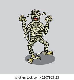 scary mummy cartoon vector illustration cute and funny.suitable for sticker,t-shirt design,Halloween necessities,etc