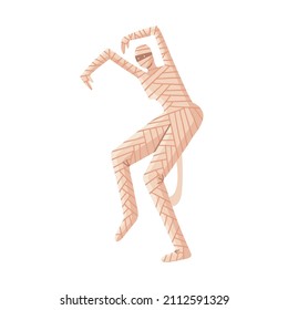 Scary Mummy Character Attacking With Hands Up. Egyptian monster. Vector Flat Hand Drawn Illustration Isolated On Transparent Background