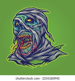 Scary mummy zombie cráneo ilustración vectorial ilustraciones para tu logo de trabajo, camiseta de mercancía, pegatinas y diseños de etiquetas, afiche, tarjetas de felicitación compañía comercial o marcas