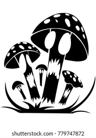 Scary mushrooms b/w illustration