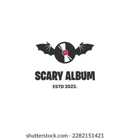 scary music album logo, Vinyl plastic plate combine with wings bat, logo icon template