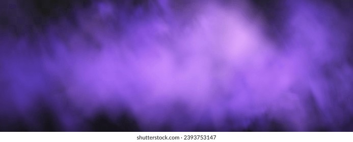 Scary mystical  violet fog in night Halloween. Purple poisonous gas, dust and smoke effect.Realistic neon magic mist steam on a transparent dark background.