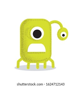 Scary Neon Green Monster with One Eye Hanging on the Head Scary Halloween Cartoon Illustration