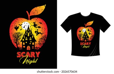 Scary Night Apple Halloween t-shirt design template 2021 2022. Happy Halloween t-shirt design template easy to print all-purpose for men, women, and children