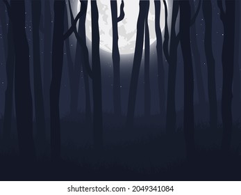 Scary night forest. Full moon. Vector background