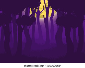 Scary night forest. Full moon. Vector background