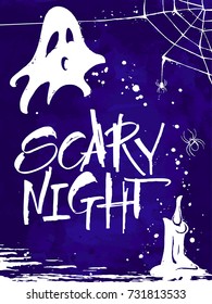 Scary Night Halloween card. Handwritten modern calligraphy, vector illustration. Template for banners, posters, merchandising, cards or photo overlays.
