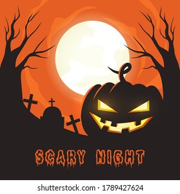 scary night halloween pumpkin background illustration