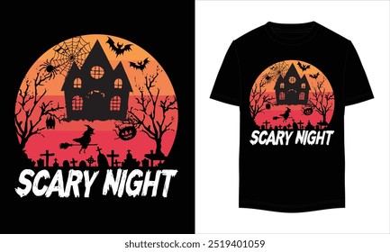 Scary night, Halloween T-shirt Design. Halloween Vector design. Halloween Illustration T-shirt Design For Your Business. Halloween T-shirt Design.