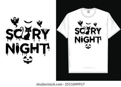 Scary night happy halloween day 31 October halloween night ghost scary night night witch boo typography graphics tshirt design