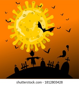 Scary night on Halloween during the coronavirus outbreak vector job.