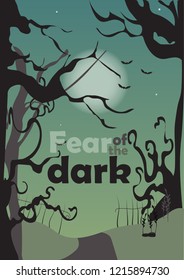 Scary night in a park with bats and full moon