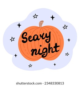 scary night and pumpkin. Vector Illustration for printing, backgrounds, covers and packaging. Image can be used for greeting cards, posters, stickers and textile. Isolated on white background.