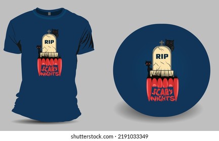 Scary nights with Black Cat and Owl T shirt design