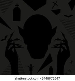 Scary Nosferatu silhouette on trendy Geometric background. Halloween concept with old Vampire. Vector illustration can used greeting card poster banner design. EPS 10