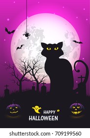 Scary old graveyard halloween background.vector illustration.