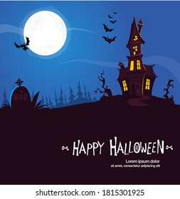 Scary Old Halloween Horrable House. Cartoon background with haunted house. vector isolated
