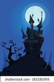 Scary Old Halloween Horrable House. Cartoon background with haunted house. vector isolated