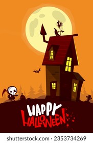 Scary Old Halloween Horrable House. Cartoon background with haunted house. vector isolated.