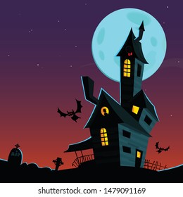 Scary old  haunted house. Halloween background illustration