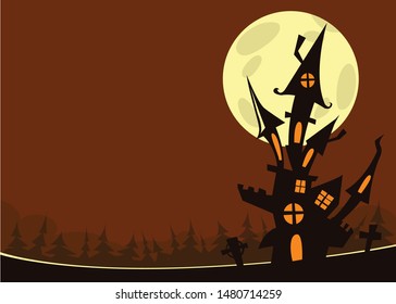 Scary old haunted house. Halloween cartoon background illustration