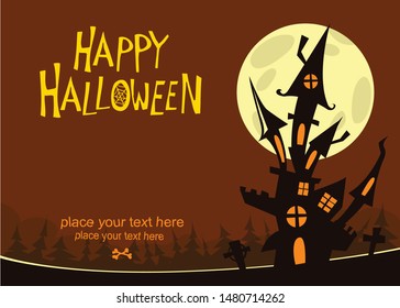 Scary old haunted house. Halloween cartoon background illustration