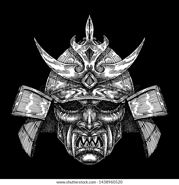 Scary Oni Samurai War Helm Hand Stock Vector (royalty Free) 1438960520