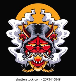 Scary onimask Head vector illustration tshirt design