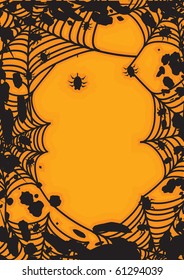 Scary orange background with spiders. Vector illustration