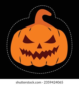 Scary Orange Pumpkin Ghost Halloween Vector Sticker.