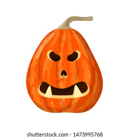 Scary orange pumpkin halloween lantern isolated on white background