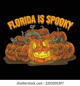 scary orange pumpkin pile vector illustration design