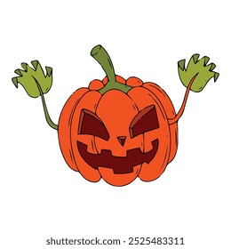 scary orange pumpkin with white background 