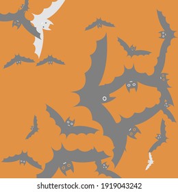 Scary Orange Silver Motion Modern Style Background. Funny Grey Retro Bats Vector Background. Black Chaos Spooky Light Art Flying Bats Fabrics. White Creepy Attack Print Halloween Art Illustration.