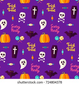Scary Party Halloween Seamless Background. Vector Illustration. Trick or Treat.