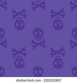 Scary pattern, colorful Halloween print. Autumn pirate wallpaper or party background with skulls - for fabric, for textiles, for wrapping paper.  Halloween seamless pattern with skull with crossbones.